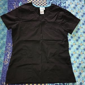 Mock Wrap Scrub Top -Black